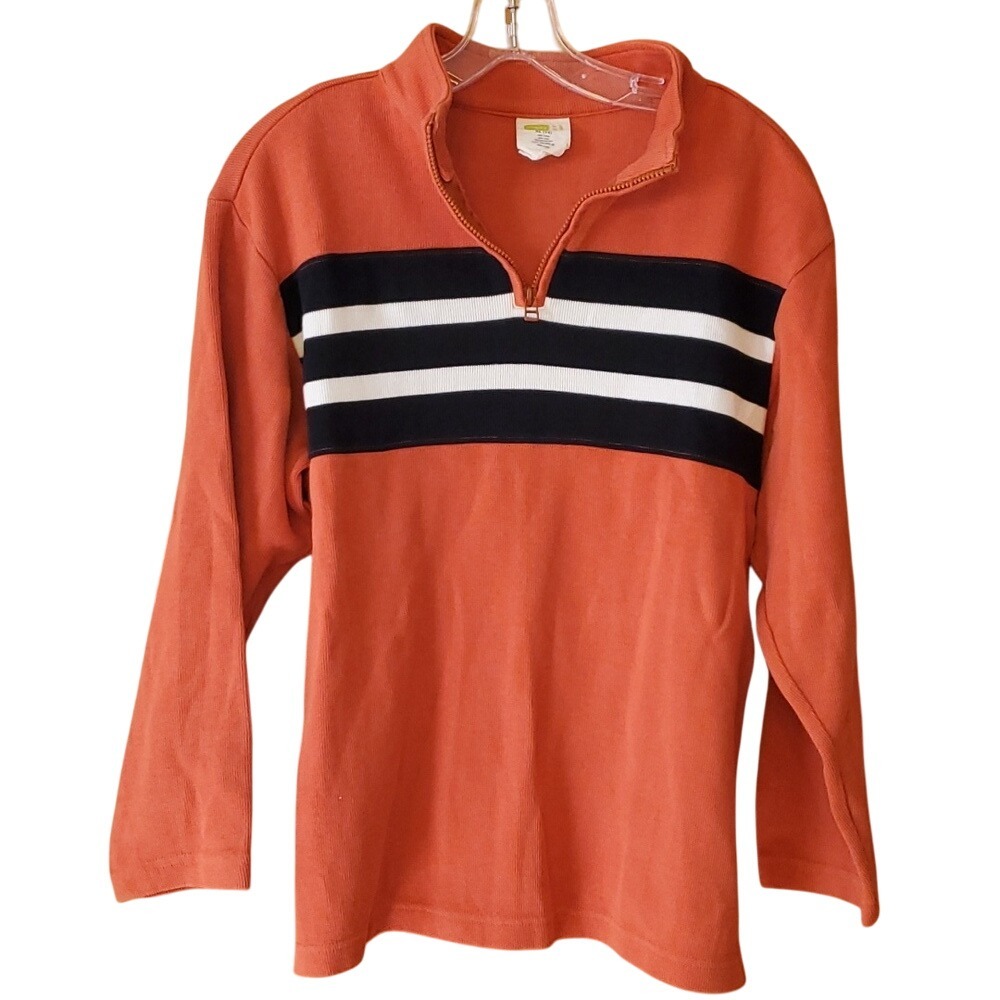 Crazy 8 Boys Size 14 Orange Striped Quarter Zip Top